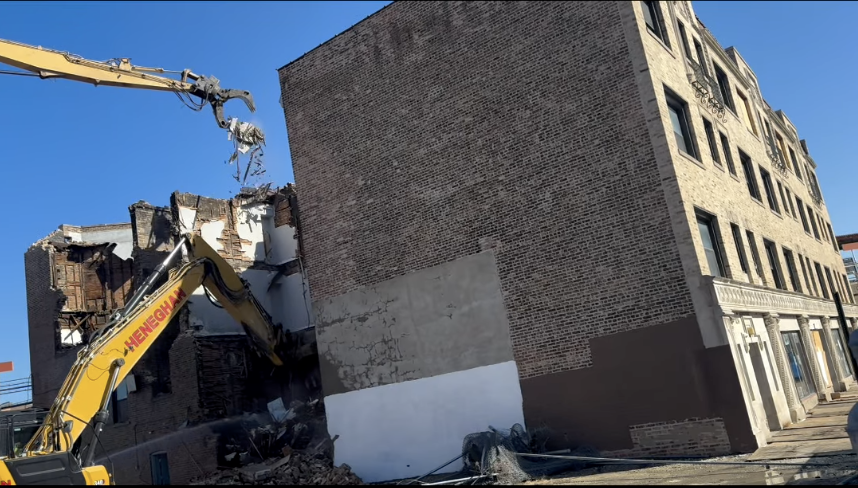 Demolition of the flatiron building in progress